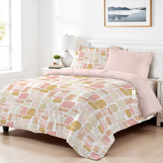 4PC Kids Duvet Cover Set – 160x220 Warm Blocks Design 100% Premium Cotton