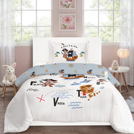 3PC Kids Duvet Cover Set – 135x220 Cozy Captain Design 100% Premium Cotton