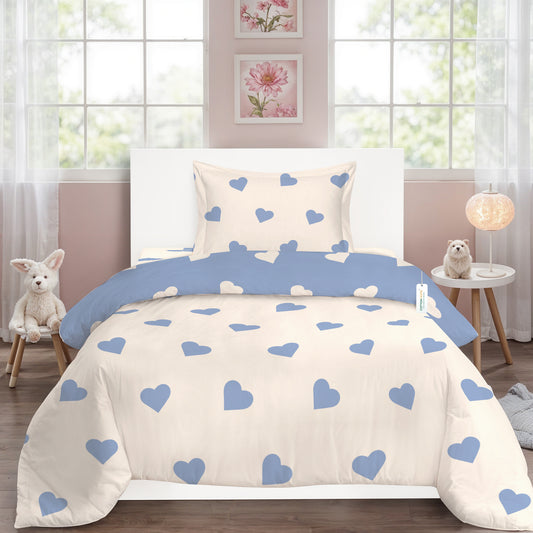3PC Kids Duvet Cover Set – 135x220 Sky Hearts Design 100% Premium Cotton