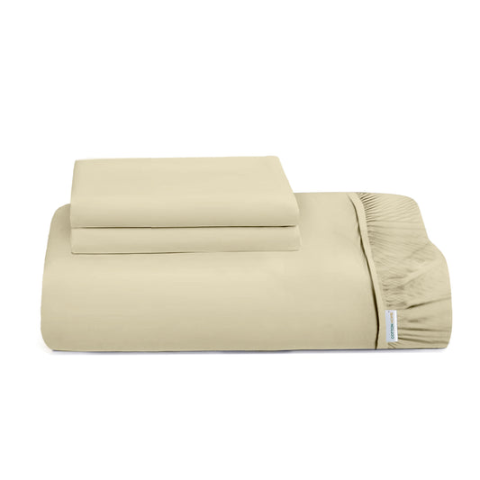 3 Piece Fitted Sheet Set Super Soft Beige King Size 180x200+25cm with 2 Pillow Case - Cotton Home