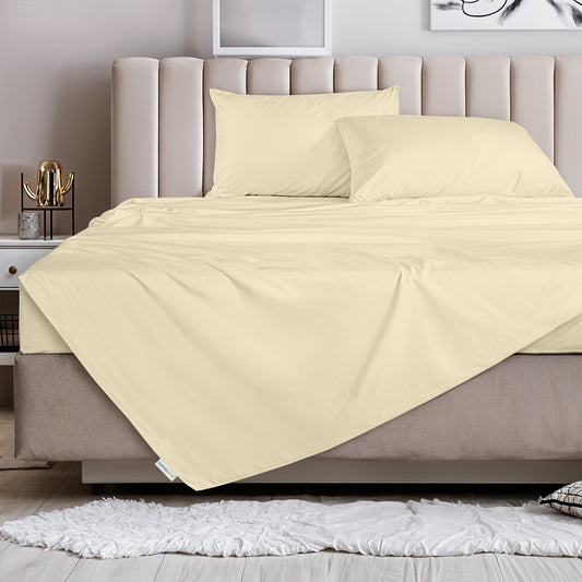 3 Piece Flat Sheet Set Supersoft Microfiber Beige Single Size 160x220 with 2 Pillow Case