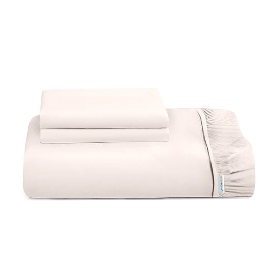 3 Piece Fitted Sheet Set Super Soft Ivory Twin Size 160x200+30cm with 2 Pillow Case - Cotton Home