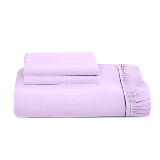 3 Piece Fitted Sheet Set Super Soft Light Purple Single Size 90x200+20cm with 2 Pillow Case - Cotton Home