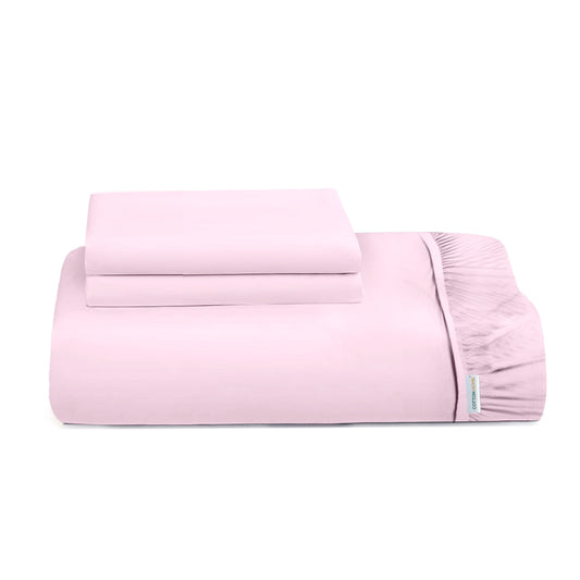 3 Piece Fitted Sheet Set Super Soft Pink King Size 180x200+30cm with 2 Pillow Case - Cotton Home