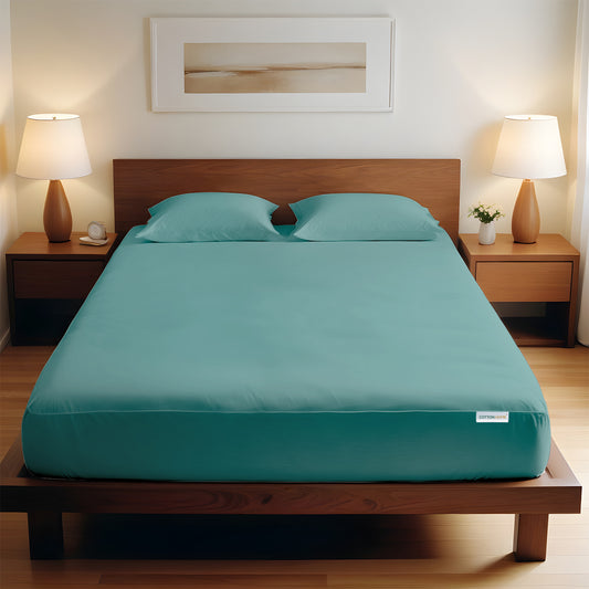 3 Piece Fitted Sheet Set Super Soft Teal Twin Size 160x200+30cm with 2 Pillow Case - Cotton Home
