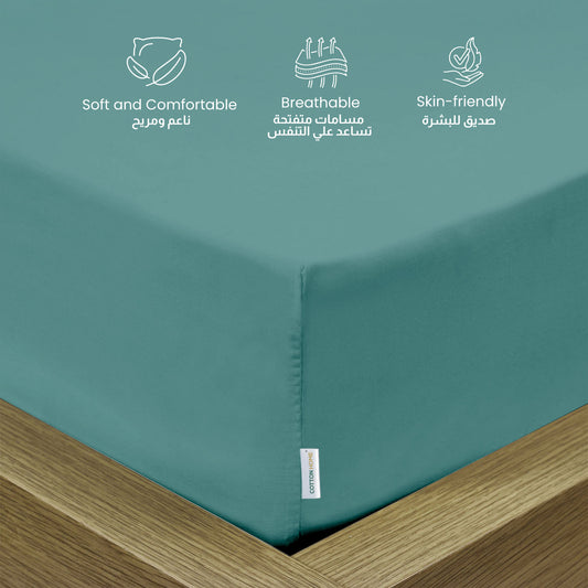 3 Piece Fitted Sheet Set Supersoft Microfiber Teal King Size 180x200+30cm with 2 Pillow Case