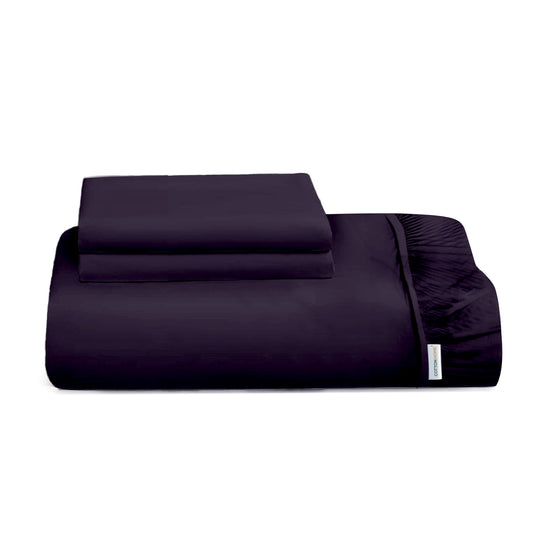 3 Piece Fitted Sheet Set Super Soft Violet Super King Size 200x200+30cm with 2 Pillow Case - Cotton Home