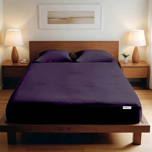 3 Piece Fitted Sheet Set Super Soft Violet Single Size 120x200+25cm with 2 Pillow Case - Cotton Home