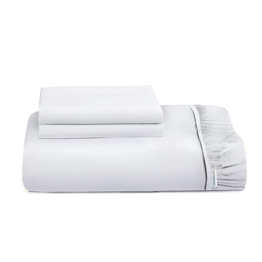 3 Piece Fitted Sheet Set Super Soft White Single Size 120x200+25cm with 2 Pillow Case - Cotton Home