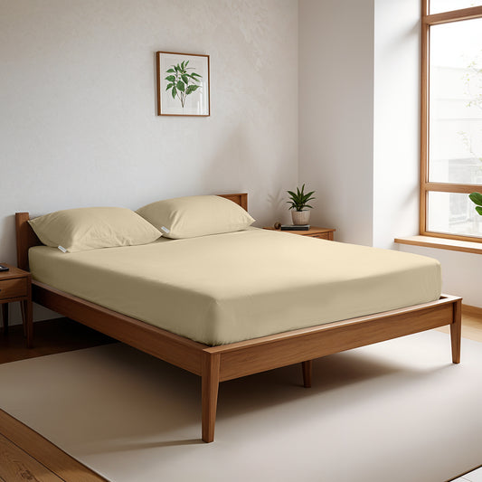 Egyptian Cotton Twin Size Beige Fitted Sheet 160X200+30CM with Pillow Case - Cotton Home