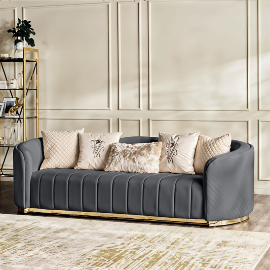 Fiona 3 Seater Velvet Sofa -Grey - L247cm x W94cm x H81cm - Cotton Home