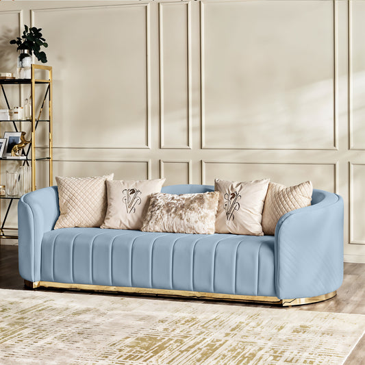 Fiona 3 Seater Velvet Sofa - Metallic Blue - L247cm x W94cm x H81cm - Cotton Home