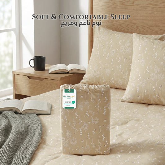 Premium Cotton Super King Size Printed Fitted Sheet 200X200+30CM With 2 Pillow Case -Floral Whisper