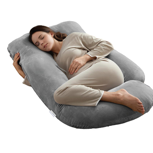 Serenity Velvet Pregnancy Pillow G-Shape Full Body Pillow With Removable Cover Grey - Cotton Home