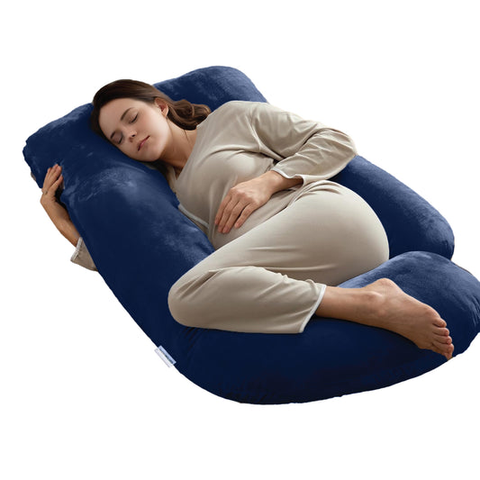 Serenity Velvet Pregnancy Pillow G-Shape Full Body Pillow With Removable Cover Navy Blue - Cotton Home