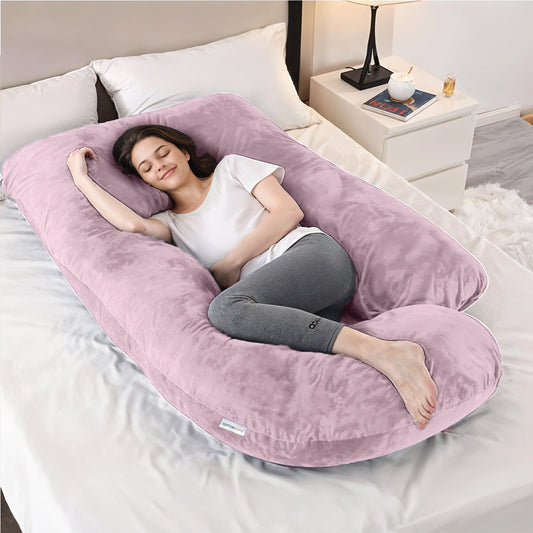 Serenity Velvet Pregnancy Pillow G-Shape Full Body Pillow With Removable Cover Pink - Cotton Home