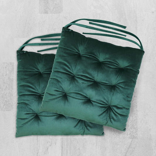 Velvet Slip Free Tufted Chair Cushion Green 40x40cm - Pack of 2 - Cotton Home