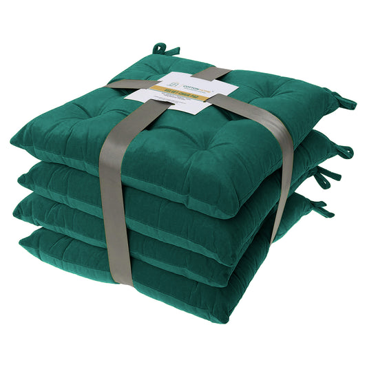 Velvet Slip Free Tufted Chair Cushion Green 40x40cm - Pack of 4 - Cotton Home