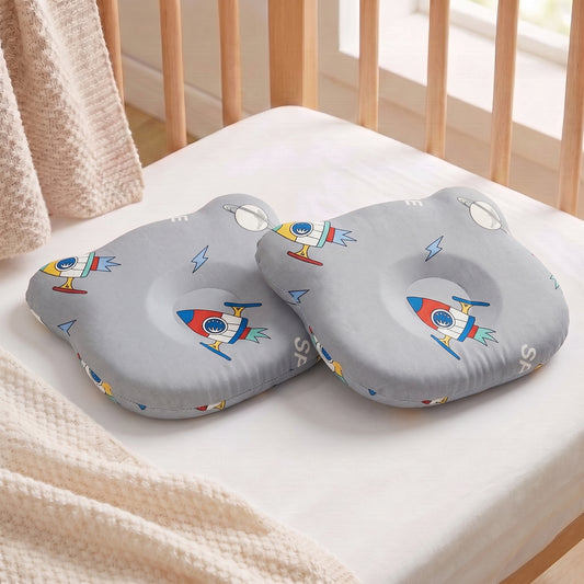 Memory Foam Baby Pillow Pack of 2 Soft Cotton Removable Cover 25x20 cm Grey