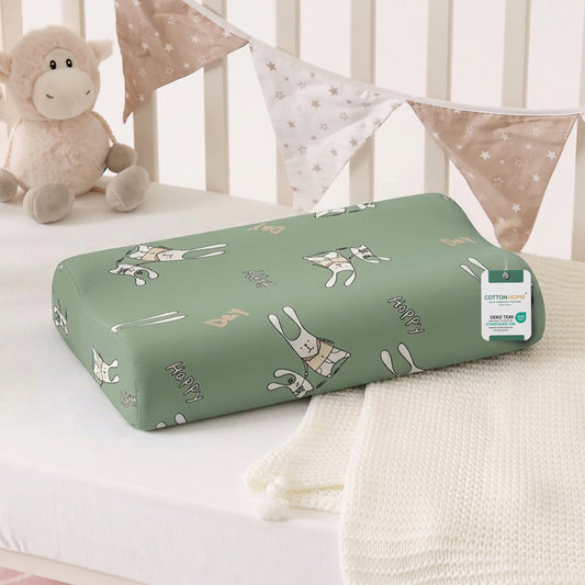 Snoozie Kids Contour Memory Foam Pillow 26x38 cm, Ergonomic Pillow for Children, Removable Cover Happy Day