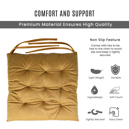 Velvet Slip Free Tufted Chair Cushion Khaki 40x40cm - Cotton Home