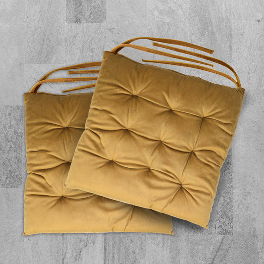 Velvet Slip Free Tufted Chair Cushion Khaki 40x40cm - Pack of 2 - Cotton Home