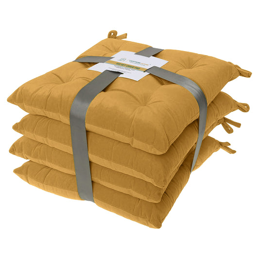 Velvet Slip Free Tufted Chair Cushion Khaki 40x40cm - Pack of 4 - Cotton Home