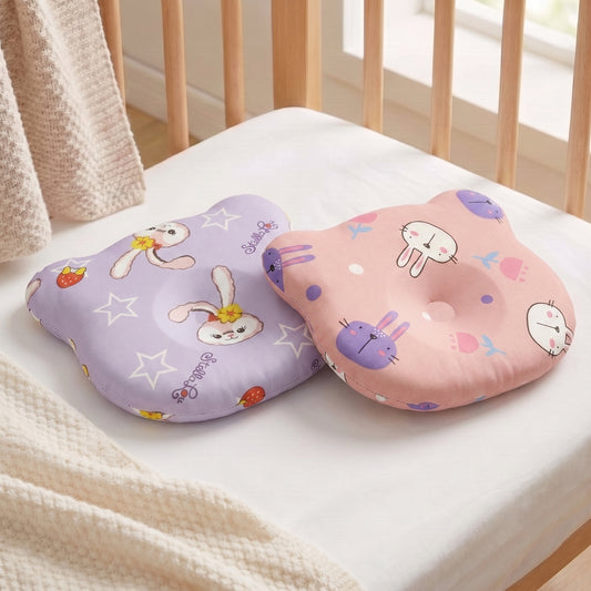 Memory Foam Baby Pillow Pack of 2 Soft Cotton Removable Cover 25x20 cm Pink