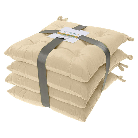 Velvet Slip Free Tufted Chair Cushion Light Beige 40x40cm - Pack of 4 - Cotton Home
