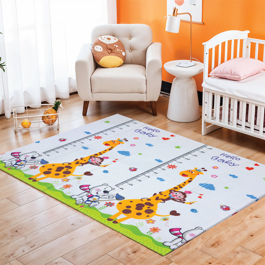Baby Crawling Mat 200x180CM Large Reversible Waterproof, Non-Slip Play Mat with Animals Design