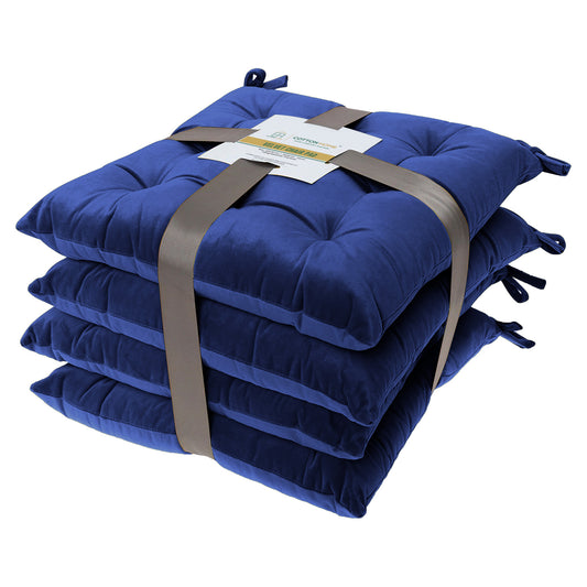Velvet Slip Free Tufted Chair Cushion Navy Blue 40x40cm - Pack of 4 - Cotton Home