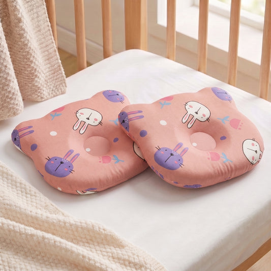 Memory Foam Baby Pillow Pack of 2 Soft Cotton Removable Cover 25x20 cm Pink