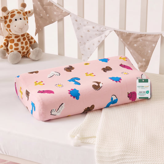 Snoozie Kids Contour Memory Foam Pillow 26x38 cm, Ergonomic Pillow for Children, Removable Cover Pink Dino