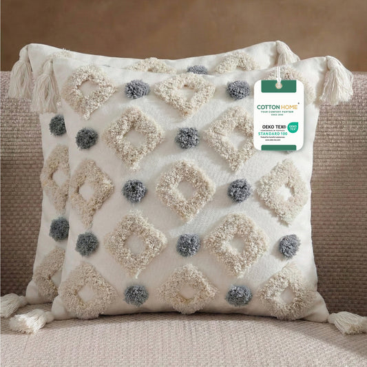 Boho Handcrafted Throw Pillow 45x45cm Filled Cushion with Rigs Design Pack of 2