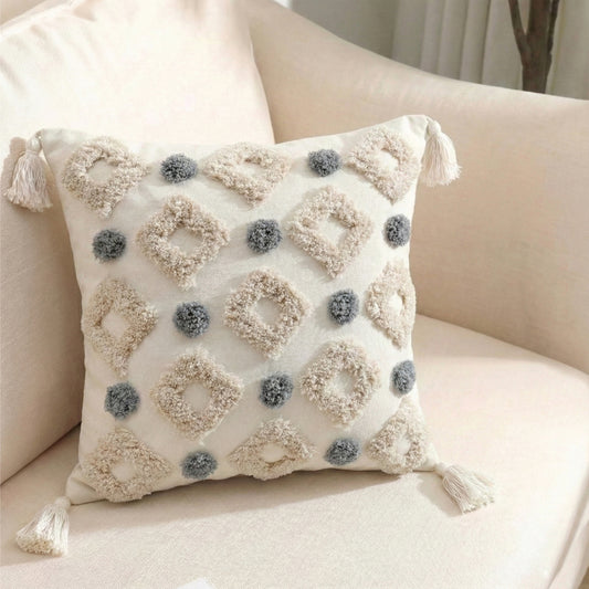 Boho Handcrafted Throw Pillow 45x45cm Filled Cushion with Rigs Design Pack of 2