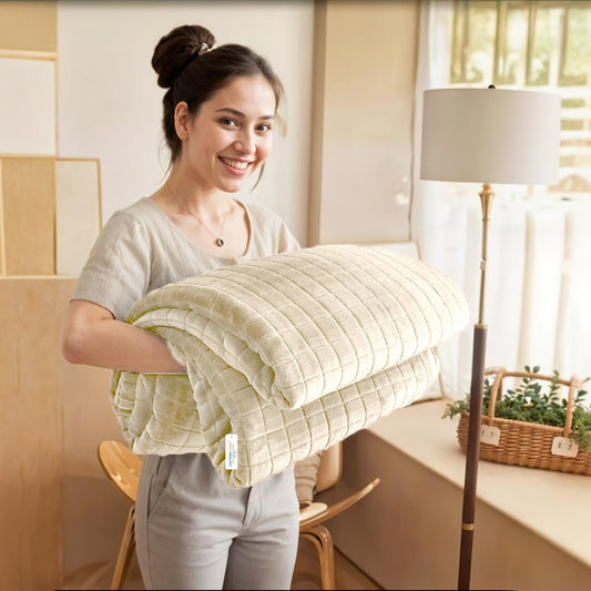 Elegant Square Design Blanket Single Size 150x220 Cream - Cotton Home