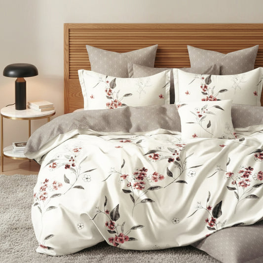 6 Pieces Duvet Cover Set – 220x240cm – Elegant Cream Floral Bedding