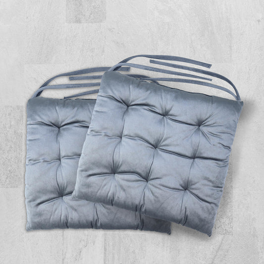 Velvet Slip Free Tufted Chair Cushion Silver 40x40cm - Pack of 2 - Cotton Home