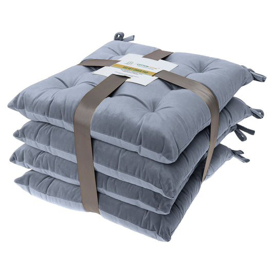 Velvet Slip Free Tufted Chair Cushion Silver 40x40cm - Pack of 4 - Cotton Home