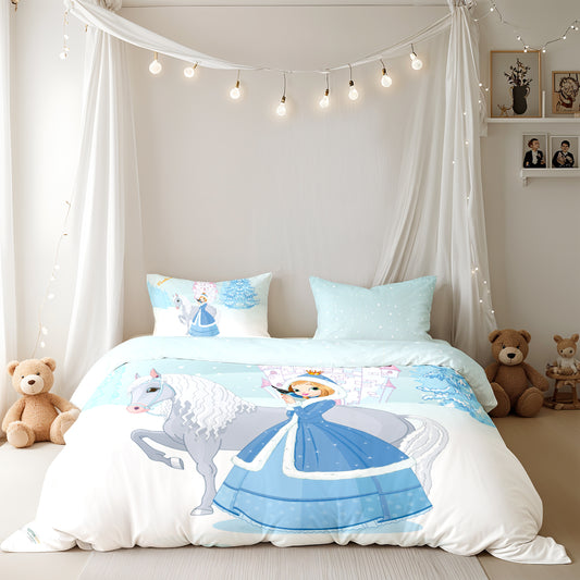 Kids Duvet Cover Set - 4 Pc - Snow Princes Print 160x220cm | Cotton Home - Cotton Home
