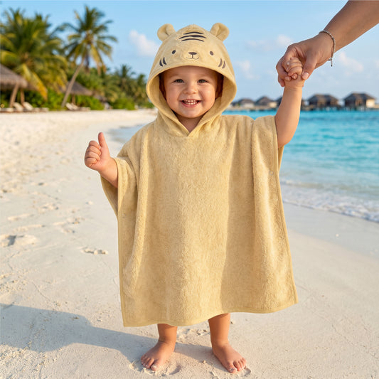 Snuggle Hooded Tiger Kids Bathrobe 100% Cotton Toddler Bathrobe for 0-3 Years