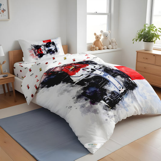Kids Duvet Cover Set 3 Pcs - Sports Car Print | 135x220cm | Microfiber | Cotton Home - Cotton Home