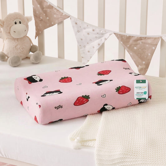 Snoozie Kids Contour Memory Foam Pillow 26x38 cm, Ergonomic Pillow for Children, Removable Cover Strawberry