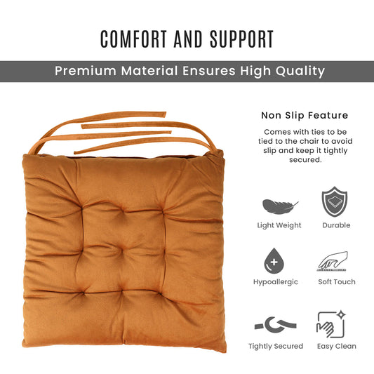 Velvet Slip Free Tufted Chair Cushion Tan 40x40cm - Cotton Home