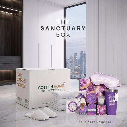 The Sanctuary Box Set – Luxury Home & Bath Gift Bundle Self Care Home Spa Purple