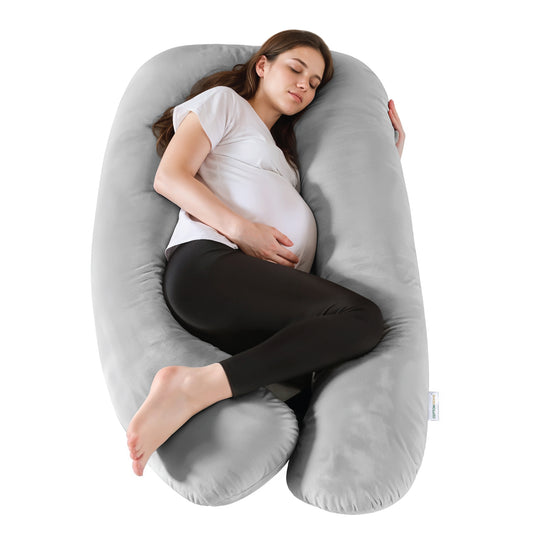 Serenity Velvet Pregnancy Pillow U-Shape Full Body Pillow With Removable Cover Grey - Cotton Home