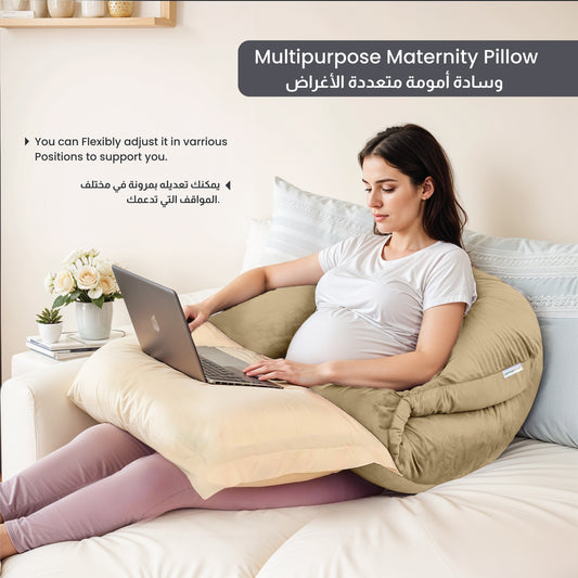 Serenity Velvet Pregnancy Pillow U-Shape Full Body Pillow With Removable Cover Beige - Cotton Home