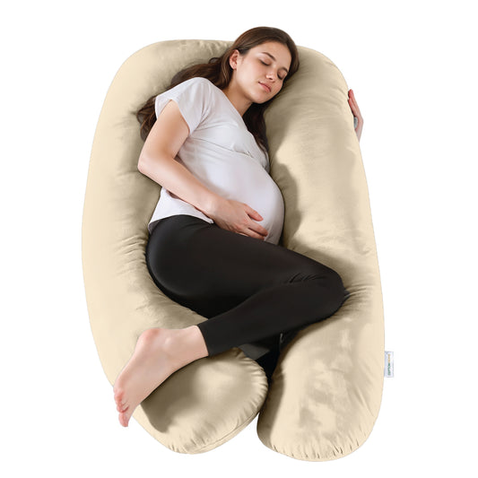 Serenity Velvet Pregnancy Pillow U-Shape Full Body Pillow With Removable Cover - Cotton Home