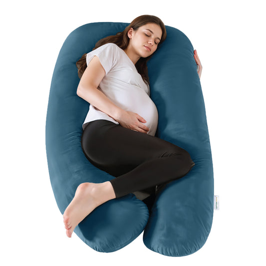 Serenity Velvet Pregnancy Pillow U-Shape Full Body Pillow With Removable Cover Teal - Cotton Home