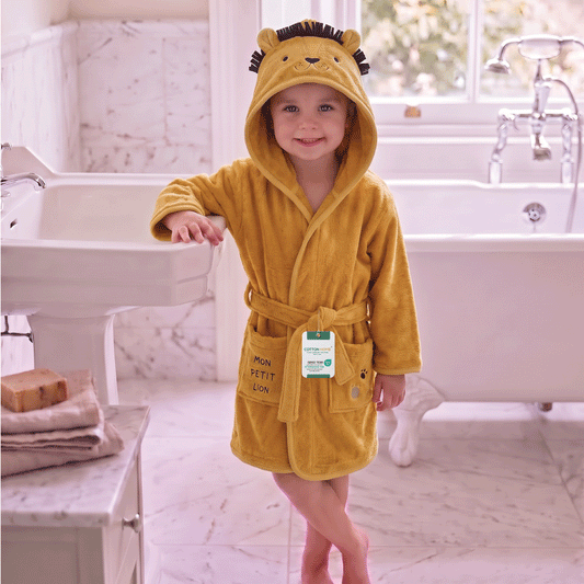 Cacoon Kids Cotton Bathrobe with Hood, Tie Belt & Pockets - Little Lion